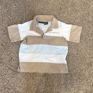 Calvin Klein Jeans Kids Beige & White Striped Polo
